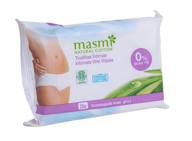 Masmi, Natural Cotton, wilgotne chusteczki do higieny intymnej, 20 szt.