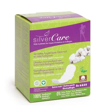Masmi, Silver Care, ekstradługie podpaski na noc z bawełny organicznej, 8 szt.