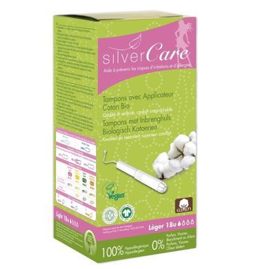 Masmi, Silver Care, tampony z aplikatorem z bawełny organicznej, Light, 18 szt.