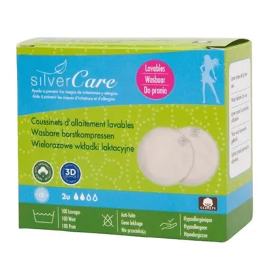 Masmi, Silver Care, wielorazowe wkładki laktacyjne z bawełny organicznej, 2 szt.