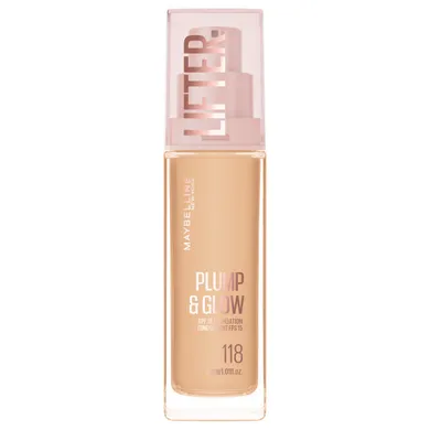 Maybelline, Lifter Plump & Glow, podkład rozświetlający, nr 118, 30 ml