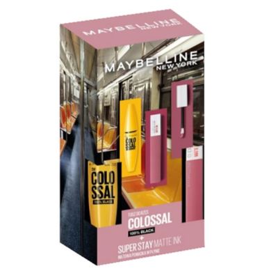 Maybelline, zestaw, The Colossal 100% Black Mascara, tusz do rzęs, 10.7 ml + Super Stay Matte Ink, matowa pomadka do ust, 15 Lover, 5 ml