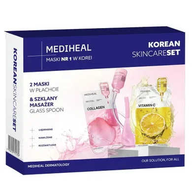 Mediheal, Korean Skincare Set, zestaw: maski w płachcie, 2-24 ml + szklany masażer