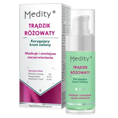 Medity+, Trądzik Różowaty, korygujący krem zielony, 30 ml