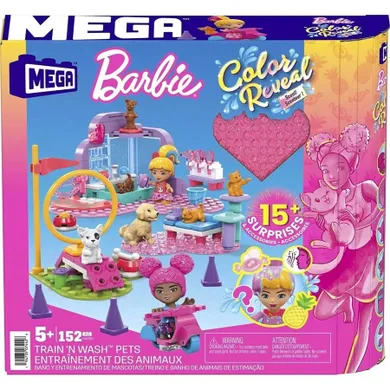 Mega Bloks, Barbie, Color Reveal, Trening i pielęgnacja zwierzątek, klocki, 152 elementy