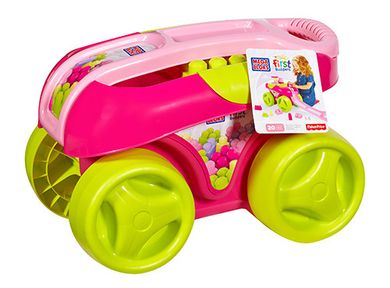 Mega Bloks, Wózek z klockami, różowy, 25 elementów