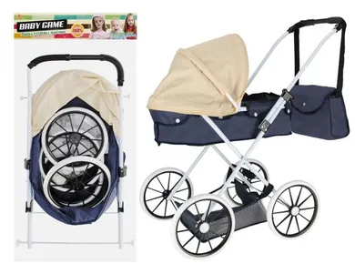 Mega Creative, metalowy wózek dla lalek głęboki, granatowy