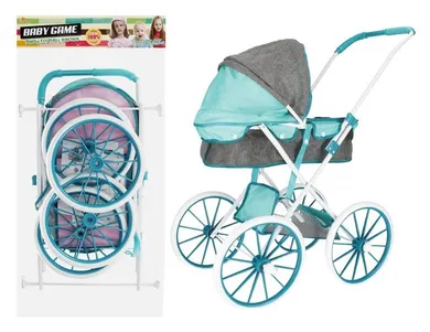 Mega Creative, metalowy wózek dla lalek głęboki, szary