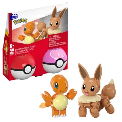 MEGA Pokemon, Pokeball Charmander i Eevee, 2 figurki, klocki, 40 elementów