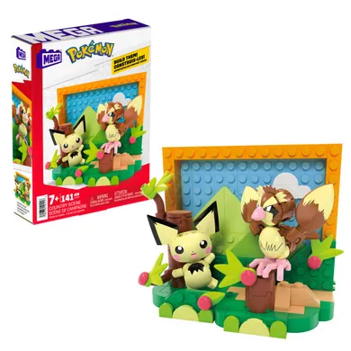 MEGA Pokemon, Scenka Pichu i Pidgey, diorama, klocki, 141 elementów