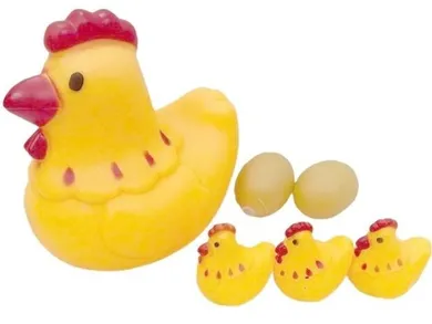 Merkpol, kura z pisklętami i jajeczkami, zabawki do kąpieli, gumowe, 6 szt.