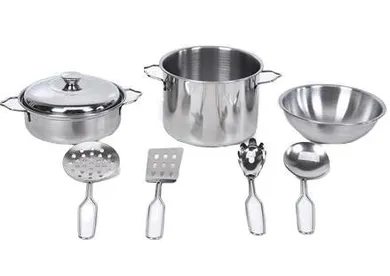 Merkpol, Mali Kucharze, zestaw naczyń metalowych, 8 elementów