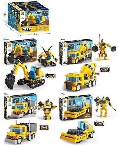 Merkpol, pojazdy budowlane roboty, klocki konstrukcyjne 2w1, 1 szt.