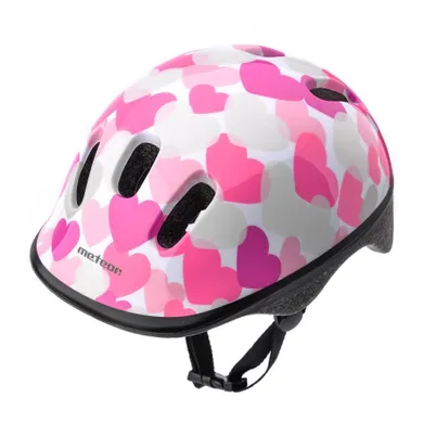 Meteor, KS06, kask ochronny, pink hearts, rozmiar 48-52 cm