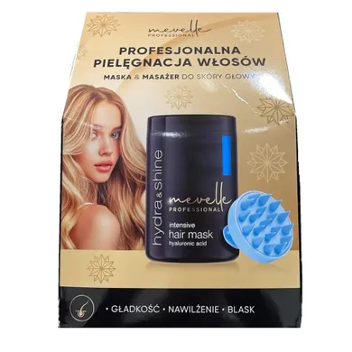 Mevelle Professional, Hydra & Shine, zestaw: maska do włosów, 900 ml + masażer do skóry głowy