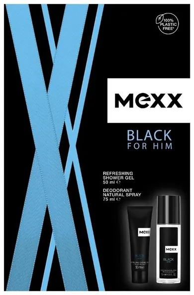 Mexx, zestaw prezentowy, Black For Him, dezodorant, atomizer, 75 ml + żel pod prysznic, 50 ml