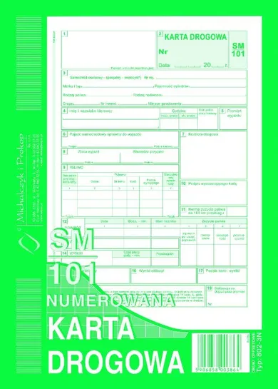 Michalczyk i Prokop Druki, karta drogowa - samochód osobowy A5 SM/101-numerowany A5