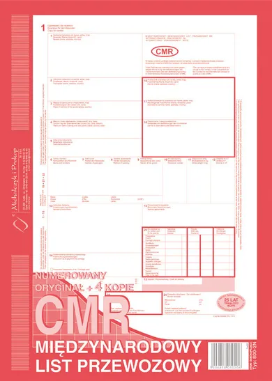 Michalczyk i Prokop Druki, międzynarodowy list przewozowy CMR, A4 oryg.+ 4 kopie-numerowany A4