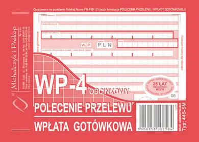 Michalczyk i Prokop Druki, polecenie przelewu wpłata gotówkowa A6, 4 odcinkowe A6