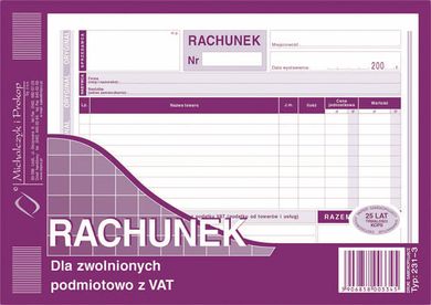 Michalczyk i Prokop Druki, rachunek A5 dla zwolnionych z VAT poziom