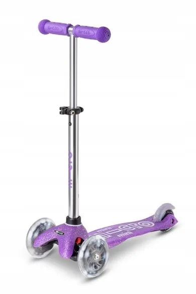 Micro Mobility, Mini Deluxe, Fairy Glitter, hulajnoga 3-kołowa, LED, Purple