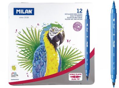 Milan, flamastry dwustronne, 12 kolorów w metalowym opakowaniu