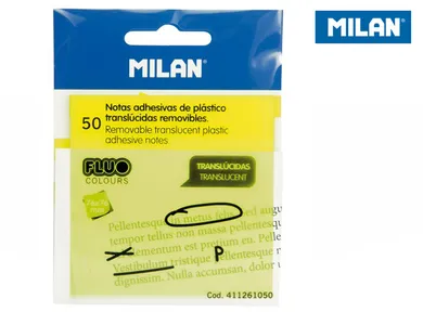 Milan, Fluo, przezroczyste karteczki samoprzylepne, żółte, 76-76 mm, 50 szt.