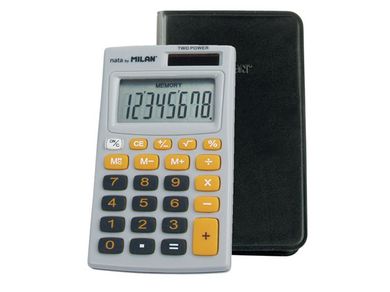Milan, kalkulator kieszonkowy, w etui, 8 pozycyjny, szaro-pomarańczowy