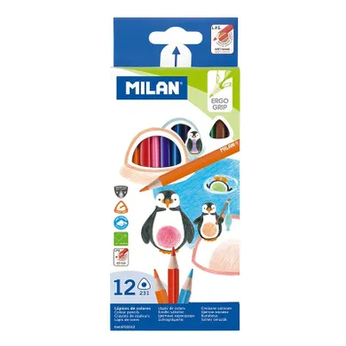 Milan, kredki ołówkowe, trójkątne, 12 kolorów