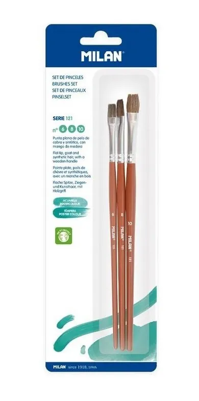 Milan, pędzle płaskie, seria 121, nr 6, 8, 10