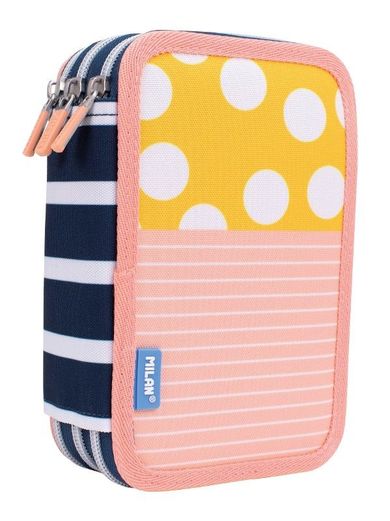 Milan, piórnik 3-poziomowy z wyposażeniem, Swims 2, różowo-żółty