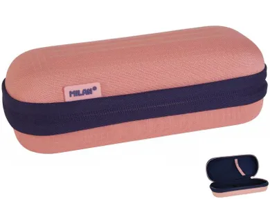 Milan, piórnik, owalny, usztywniony, różowy