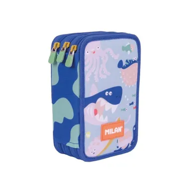 Milan, piórnik rozkładany, potrójny, z wyposażeniem, Blue Odyssey