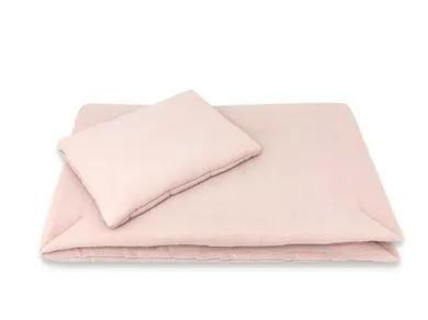 MimiNu, 2-częściowy komplet pościeli z wypełnieniem, całoroczny, muślin bawełniany, pudrowy róż, 75-100 cm + 40-30 cm