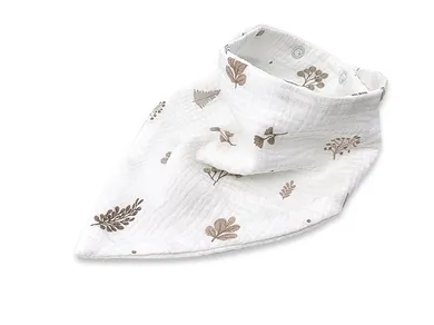 MimiNu, apaszka muślin bawełniany, 2 napki do regulacji, listki beż, 45-25 cm