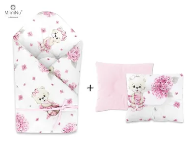 MimiNu, Baletnica, zestaw: rożek niemowlęcy + poduszka profilowana, 75-75 cm, velvet, róż