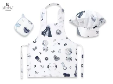 MimiNu by Kieczmerski, zestaw małego kucharza, bawełna, babyshower, błękit