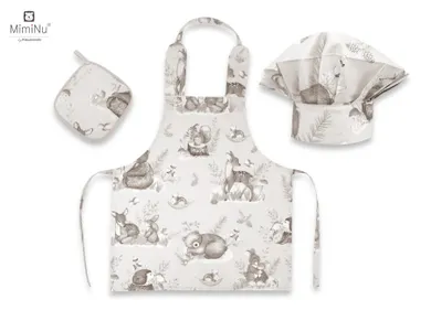 MimiNu by Kieczmerski, zestaw małego kucharza, bawełna, spokojny las, beż