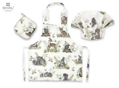 MimiNu by Kieczmerski, zestaw małego kucharza, bawełna, spokojny las, natural