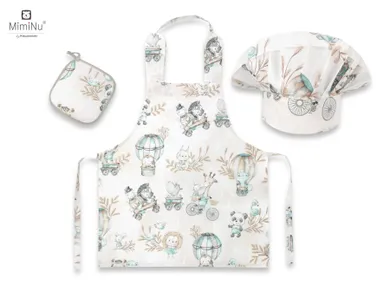 MimiNu by Kieczmerski, zestaw małego kucharza, bawełna, zoo na rowerach, nugat