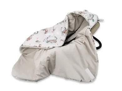 MimiNu, Karuzela, otulacz do nosidełka, kocyk z kapturkiem, ocieplany, beż, 90-90 cm