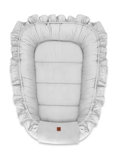 MimiNu, kokon niemowlęcy z falbanką, velvet szary, 55-75 cm