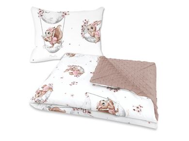 MimiNu, Lili pudrowy róż, komplet: kołderka i poduszeczka, minky, 75-100 + 40-30 cm