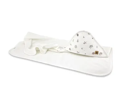 MimiNu, Listki, okrycie kąpielowe, muślin bawełniany + termofrotte, beż, 100-100 cm