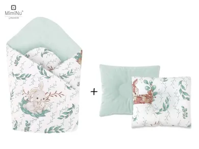 MimiNu, Lulu, zestaw: rożek niemowlęcy + poduszka profilowana, 75-75 cm, velvet, natural/zimna mięta