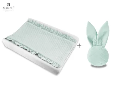 MimiNu, mata na przewijak + grzechotka zajączek, velvet pikowany, zimna mięta
