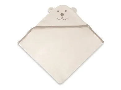 MimiNu, Miś, okrycie kąpielowe z haftem i uszami, bambus, beż, 100-100 cm