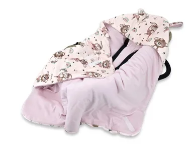 MimiNu, NewMinky, otulacz do nosidełka z kapturkiem, 1-1.5 TOG, little ballerina + pudrowy róż, 90-90 cm
