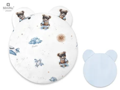 MimiNu, NewMinky, Teddy, poduszeczka płaska, misie błękit + baby blue, 30 cm