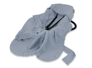 MimiNu, otulacz do wózka, fotelika samochodowego, 90-90 cm, falbanka, muślin, jeans, TOG 0.5-1.0